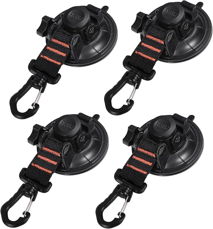 REDCAMP 4Pcs Heavy Duty Suction Cup Anchor for Glass Window Suction Hooks Strong Vacuum Suction Cups with Securing Hook Tie Down, Camping Tarp Accessory as Car Side Awning