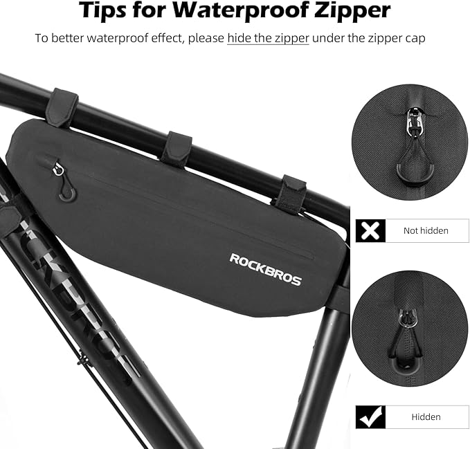 ROCK BROS Bike Frame Bag Waterproof Bike Triangle Bag Bicycle Under Top Tube Bag Corner Pouch Storage Bag Approx. 3 Litres for Cycling Accessories