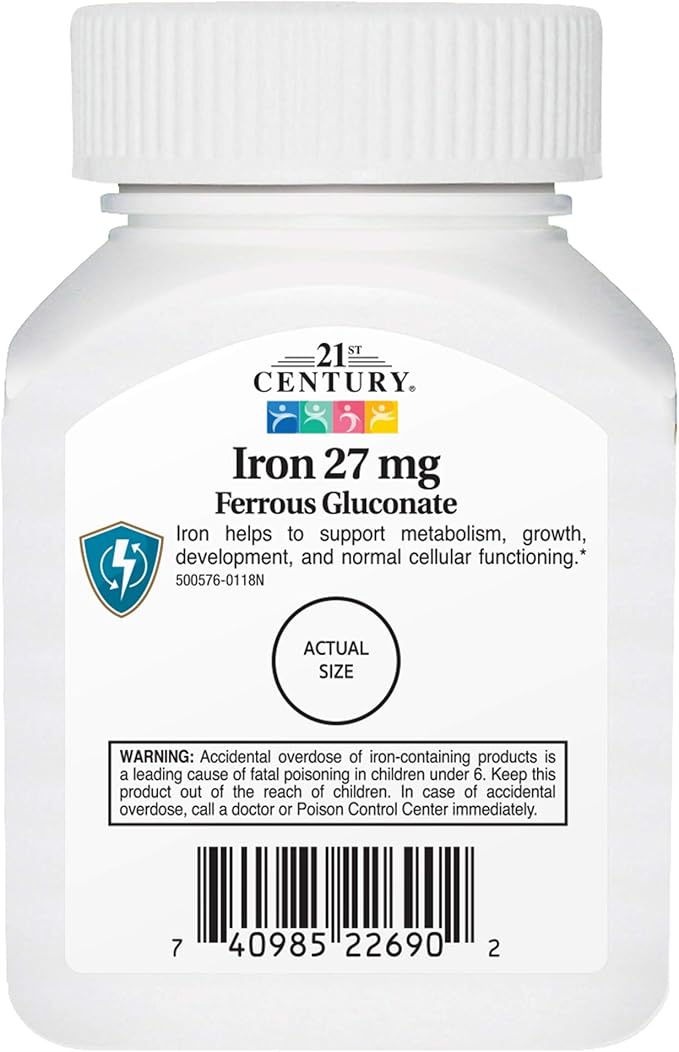 21st Century Iron 27 Mg Ferrous Gluconate Tablets, 110Count