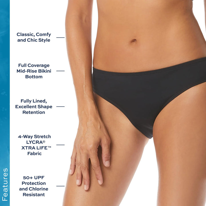 Beach House Sport Women's Standard Surface Bikini Modest, Mid-Rise Full Coverage Swim Bottom, 001 Black, 16