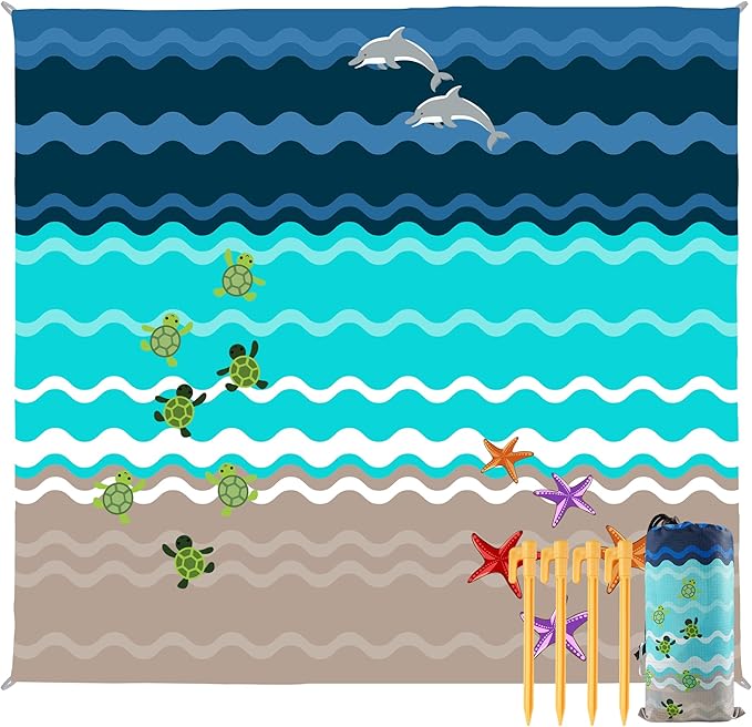 Beach Blanket Waterproof Sandproof, 79x79Inch Sand Free Beach Mat, Quick Drying, Light Weight and Portable Outdoor Picnic Mat for Travel, Camping