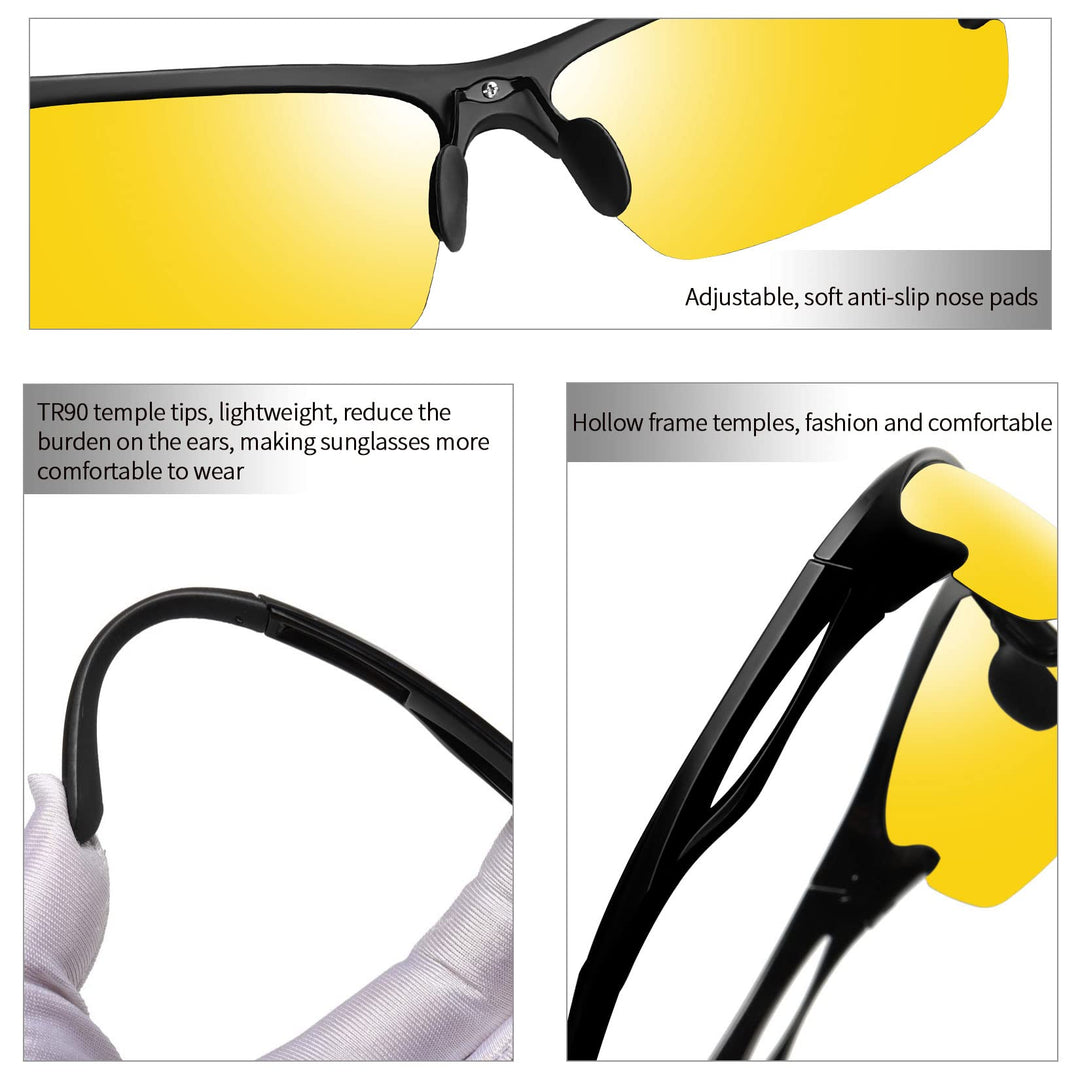 Joopin Half Frame Sports Night Driving Glasses Semi Rimless Wrap Around Night Vision Glasses UV400 Rectangular Shades for Men Women