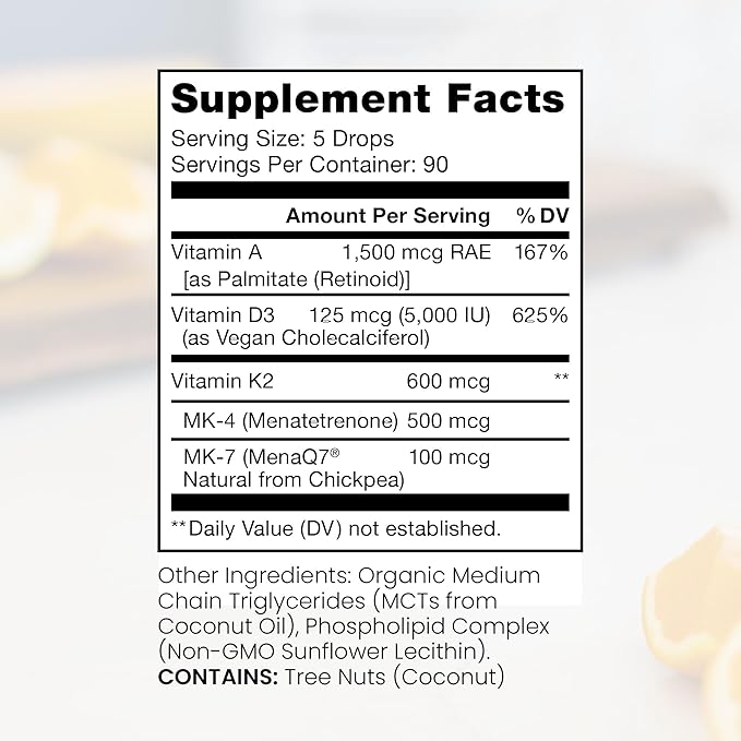 Pure TheraPro Rx Vegan A-D-K Drops 10 Ml, Made in USA | 3 Month Supply | Vitamin A (Palmitate), Liposomal Vitamin D3 (Pureshine), Liposomal Vitamin K2 (MK-4 & MK-7) Supports Immunity & Bone Health