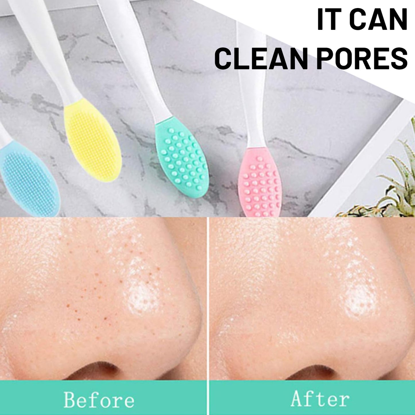 4-Pack Silicone Exfoliating Lip Brush,Double-Sided Lip Scrub Brushes, for Nose Blackheads, Cuticle Removal, and Daily Cleansing, Nose Blackhead Clean Scrubber Tool for Men Women,Lip & Face