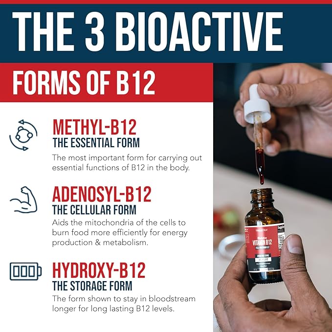 BioActive Vitamin B12 1000 mcg | Contains 3 BioActive B12 Forms Plus Methylfolate Cofactor - Methyl B12, Adenosyl B12 & Hydroxy B12 | Sublingual Form, Cherry Flavor, Organic, Vegan (180 Servings)