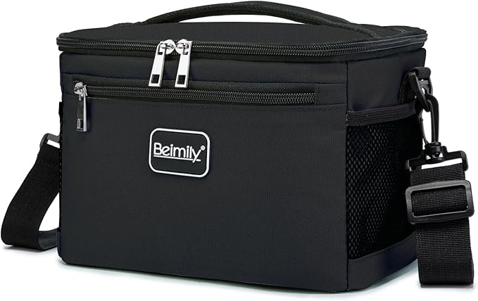 BEIMILY Lunch Bag for Women/Men,Reusable Lunch Box Small Cooler Bag Soft Sided,Leakproof Cooler Bag for Office Work Picnic Beach with Adjustable Shoulder Strap (deep Black), 2311A