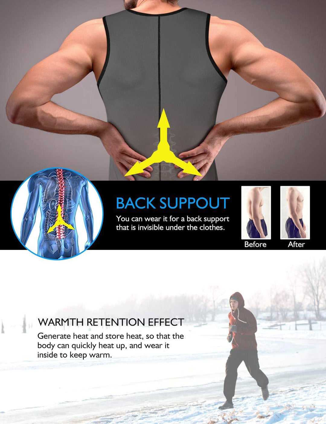 NonEcho Men Sauna Vest Hot Sweat Waist Trainer Corset Neoprene Tank Top Shapewear Slimming Shirt Workout Suit