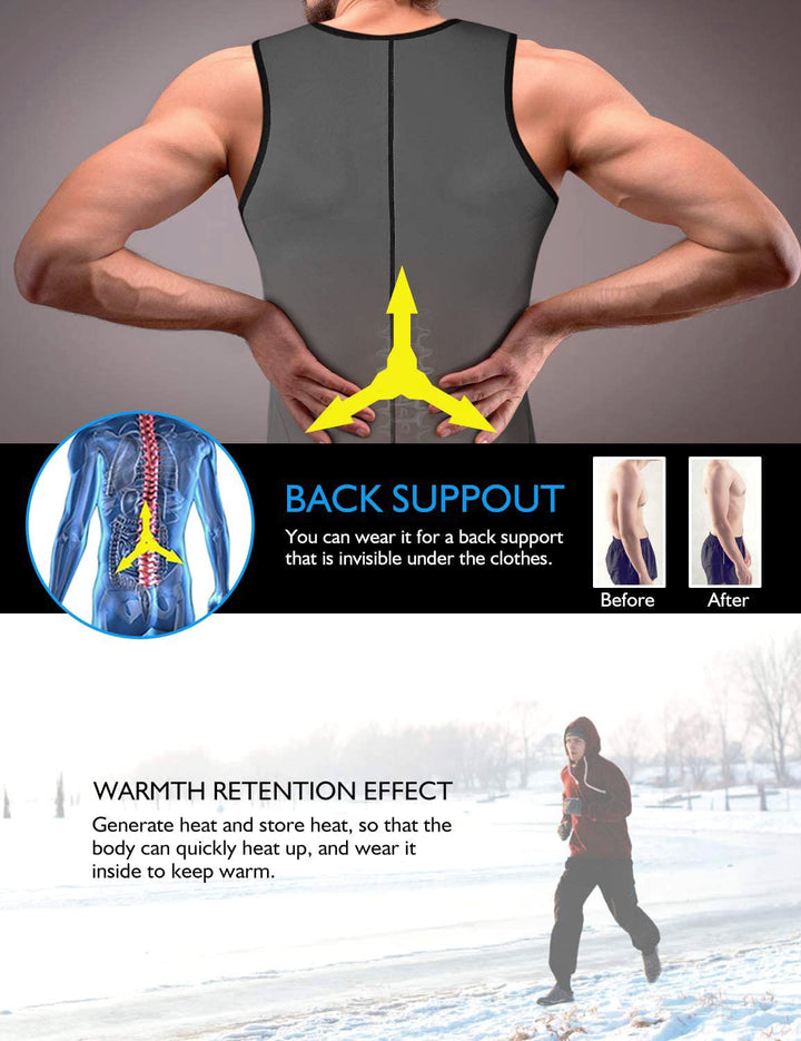 NonEcho Men Sauna Vest Hot Sweat Waist Trainer Corset Neoprene Tank Top Shapewear Slimming Shirt Workout Suit
