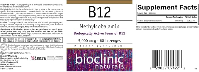 Bioclinic Naturals - B12 Methylcobalamin 5000 mcg 60 LOZ