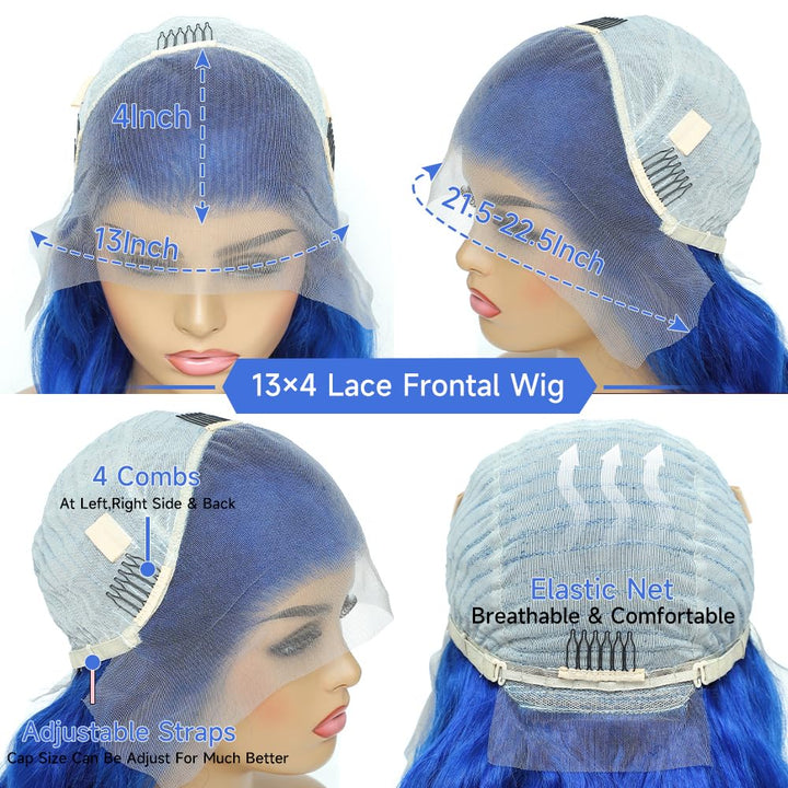 Loyom Blue Lace Front Wig Human Hair 13x4 Body Wave Blue Human Hair Wig Colored Lace Front Wigs Human Hair Pre Plucked 12A 200 Density Glueless HD Lace Frontal Wigs 22 Inch