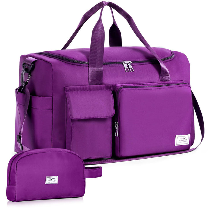 FIORETTO Women's Water-Resistant Gym Duffle Bag with Shoes Compartment, 37L Capacity, Multi-Functional, Ideal for Travel, Gym, Sports, Weekender, with Toiletry Bag, Violet