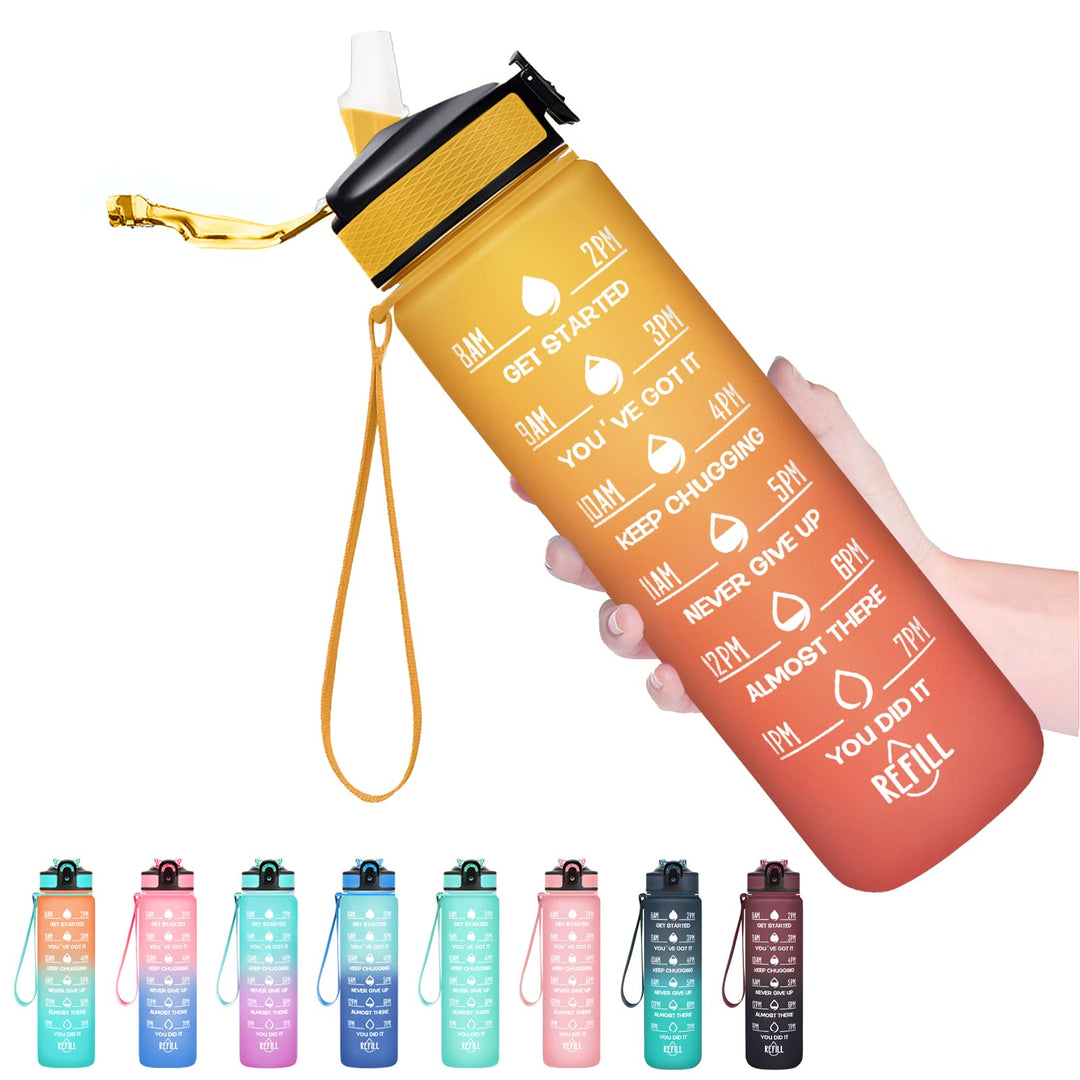 Hyeta 32 oz Water Bottles with Times to Drink and Straw, Motivational Water Bottle with Time Marker, Leakproof, Drinking Sports Water Bottle for Fitness, Gym and Outdoor