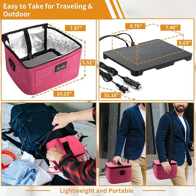 Aotto Portable Electric Lunch Box Food Heater, 12V/24V/110V 3-in-1 Car Food Warmer Heated Lunch Box for Adults, Cook, Reheat & Keep Meals Warm for Car, Truck, Travel, Work, Home - Pink