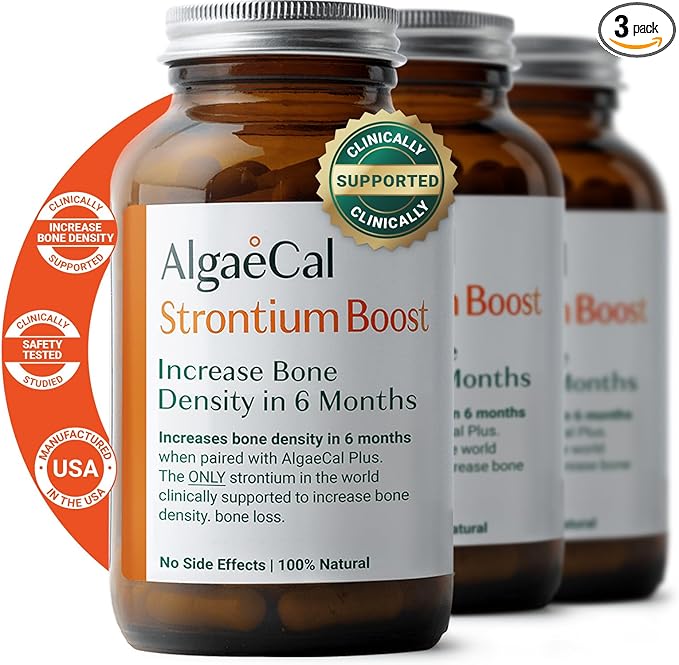 AlgaeCal - Strontium Boost, Natural Strontium Supplement for Bone Density Increase, Strontium Citrate 680 mg, Easy to Swallow for Bone Health & Bone Strength, Gluten-Free - Veggie Caps, 3 Month Supply