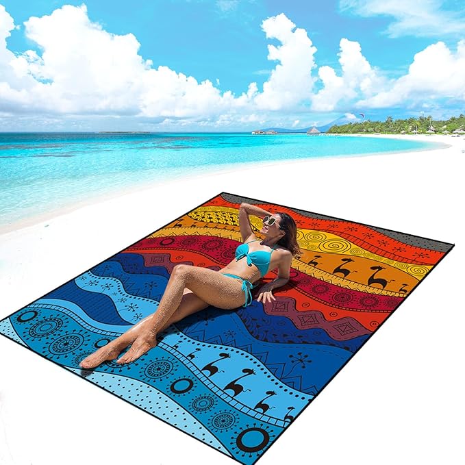 AISPARKY Beach Blanket Waterproof Sandproof, Oversized Large Beach Mat 79" X 83"/120"x108" for 1-8 Adults, Quick Drying&Compact&Lightweight, Picnic Mat Vacation Essentials for Beach Camping Travel