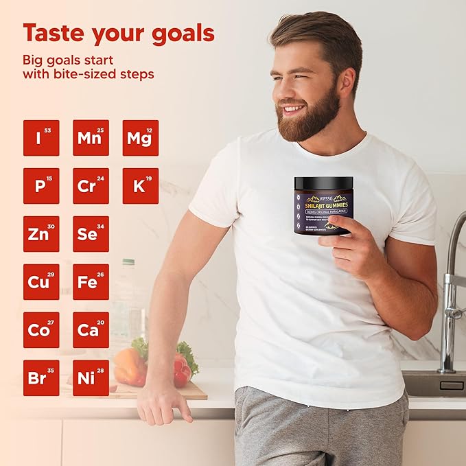 Shilajit Gummies, Sugar-Free Gummies, 500 Mg Shilajit Pure Himalayan Organic, Shilajit Supplement, Shilajit Resin, Gold Grade Nature Shilajit with 4 in-1 Complex for Energy Support, 60 Gummies