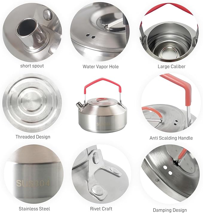 1L Camping Kettle, Stainless Steel Portable Campfire Kettle for Open Fire, Outdoor Camp Tea Coffee Pot for Stove Top, Backpacking, Hiking, Picnic and Traveling