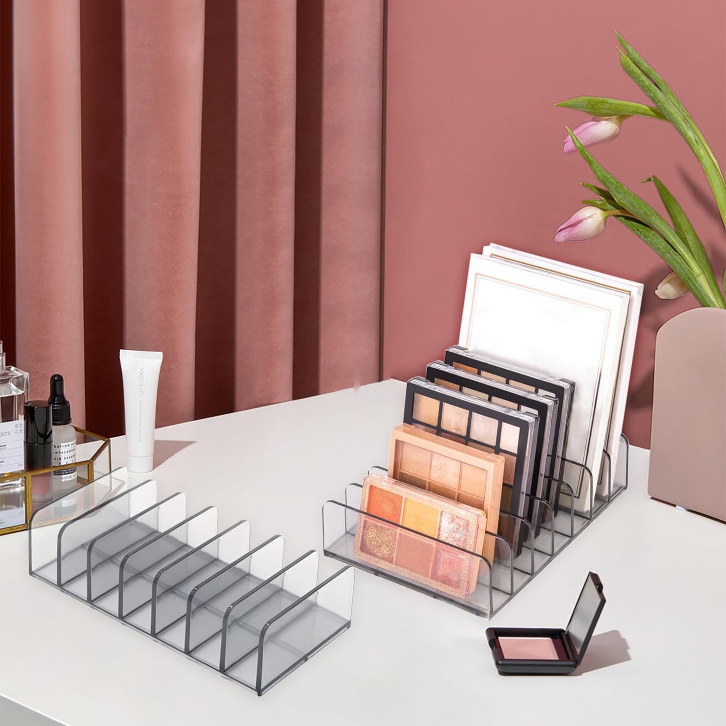 2PCS Plastic Storage Box for Makeup Palette Organiser, Clear Eyeshadow Palette Organizer for Dresser Vanity