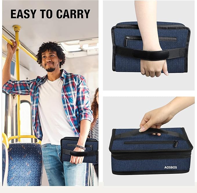 Aosbos Small Lunch Bag, Blue, Unisex, Portable Mini Cooler, Insulated Thermal Bag for Men and Women