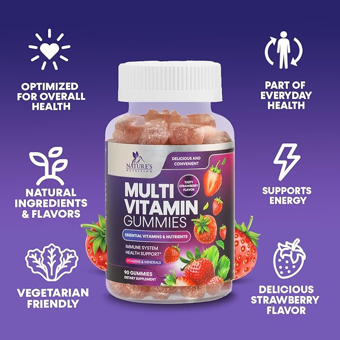 Multivitamin Gummies for Adults, Daily Gummy Vitamin for Women & Men, Immune Support Gummy Multivitamins Supplement, Adult Multi Vit Vitamin with Vitamins A, C, D, E, B-6, B-12, Zinc - 90 Gummies