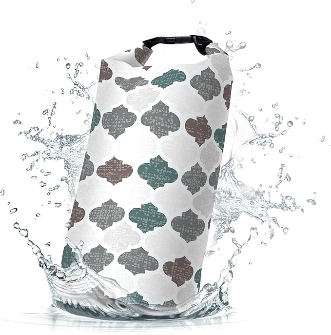 Waterproof Dry Bag,Roll Top Retro Gray Moroccan Geometric Waterproof Backpack 5L/10L/20L Floating and Lightweight Bags for Kayaking, Boating, Fishing, Swimming and Camping