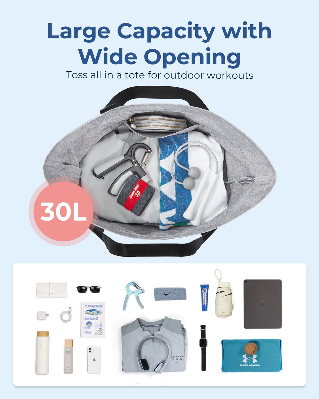 BAGSMART Tote Bag for Women, Foldable Tote Bag With Zipper Large Handbags Shoulder Bag Commuter bag for Travel/Work/Sport, Black