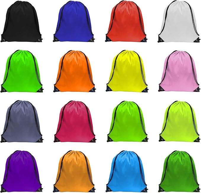 GoodtoU Drawstring Backpacks, Drawstring Bags Bulk Nylon Backpack Drawstring Gym Bag for Sport, Traveling, Team (16 Colors, 16Pcs)