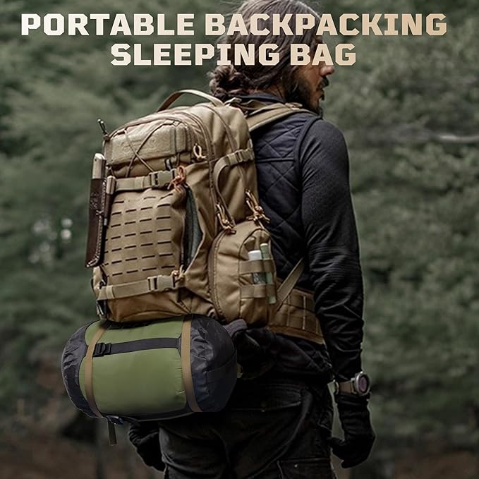 Mummy Sleeping Bag for Adults, Cold Weather Camping Sleeping Bags (25-36℉) with Adjustable Hood, Phone Pocket, Compression Sack for Warm Camping Hiking Outdoor