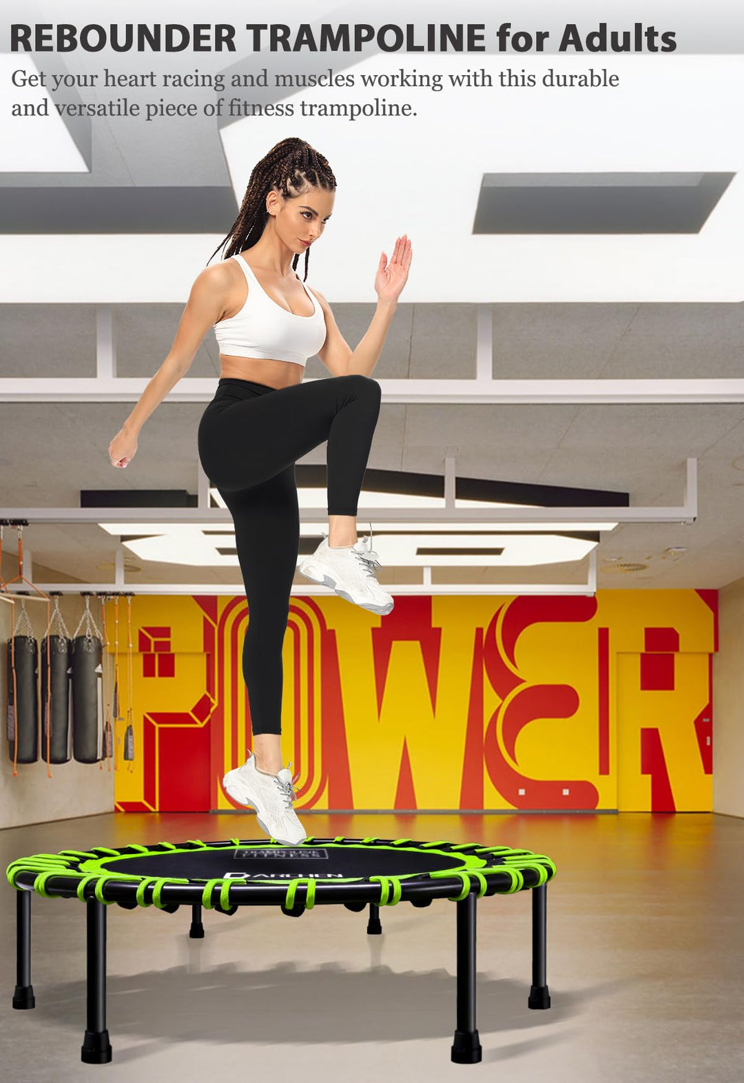DARCHEN 400LBS Rebounder Trampoline for Adults, Indoor Mini Trampoline Silent Fitness Trampoline Small Bungee Rebounder Jumping Cardio Trainer Workout Exercise Workout [40 Inch]