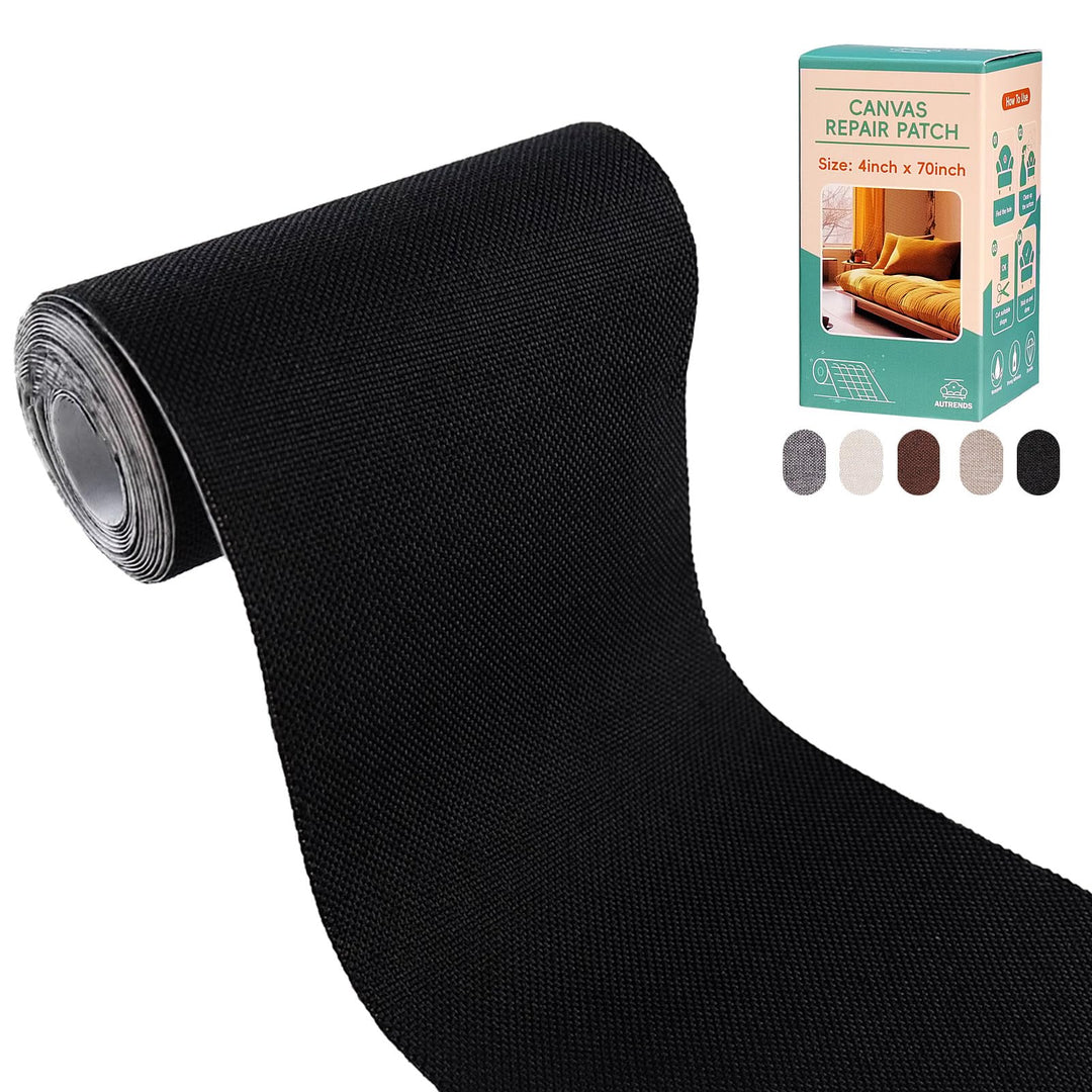 Autrends Canvas Repair Tape,Fabric Repair Patch,4×70 Inches,Outdoor Gear Patch, Waterproof,Self-Adhesive for Repairing Boat Covers,Tents,Sofas,Patio Umbrellas,Lounge Chairs,Awnings Black