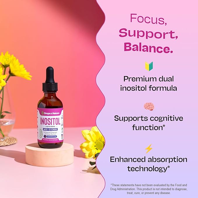 Inositol Supplement - Pure & Potent Myo-Inositol Vitamins for Women - Vegan, Easy Liquid Dose - Non-GMO Liquid Drops to Support Mental Clarity, Cellular Health and General Wellness (Mixed Berry, 60ml)