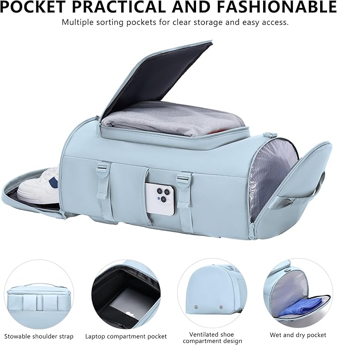 Gym Bag with Shoes Compartment - Duffle Bag for Men and Women, Travel Backpack Weekender Overnight Bag, Sports Bag with Wet Pocket Blue - MIYCOO