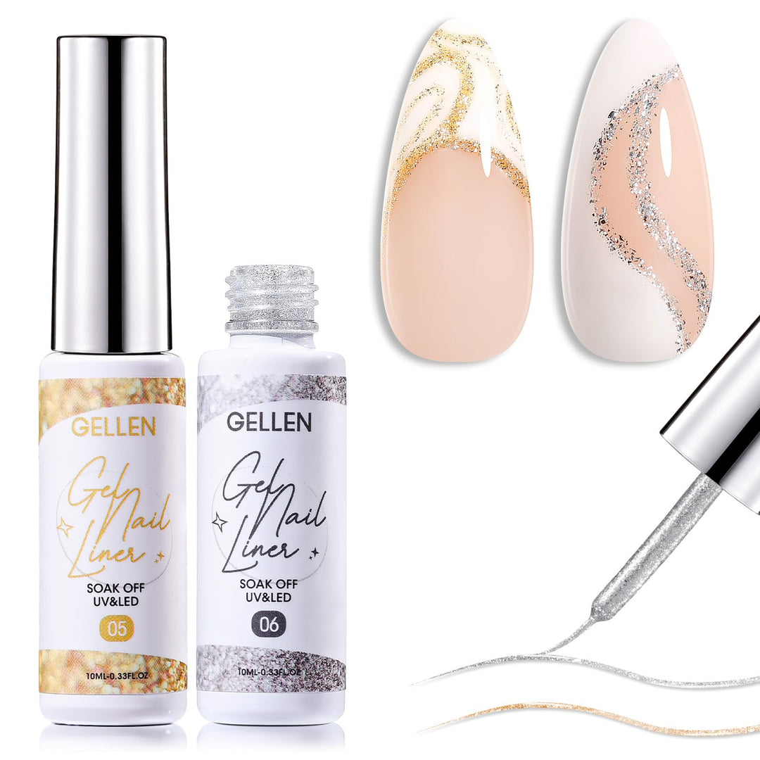 Gellen Liner Gel Nail Polish Nail Art Polish Gold Silver Soak Off Uv Lamp Glitter Gel Polish Set With Built Thin Brush Gel Art P