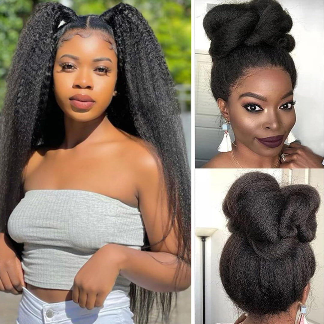 Alidiamond 360 Lace Front Wigs Human Hair Pre Plucked, 26 Inch 180% Density Kinky Straight Human Hair Wig Lace Frontal Wigs Huma