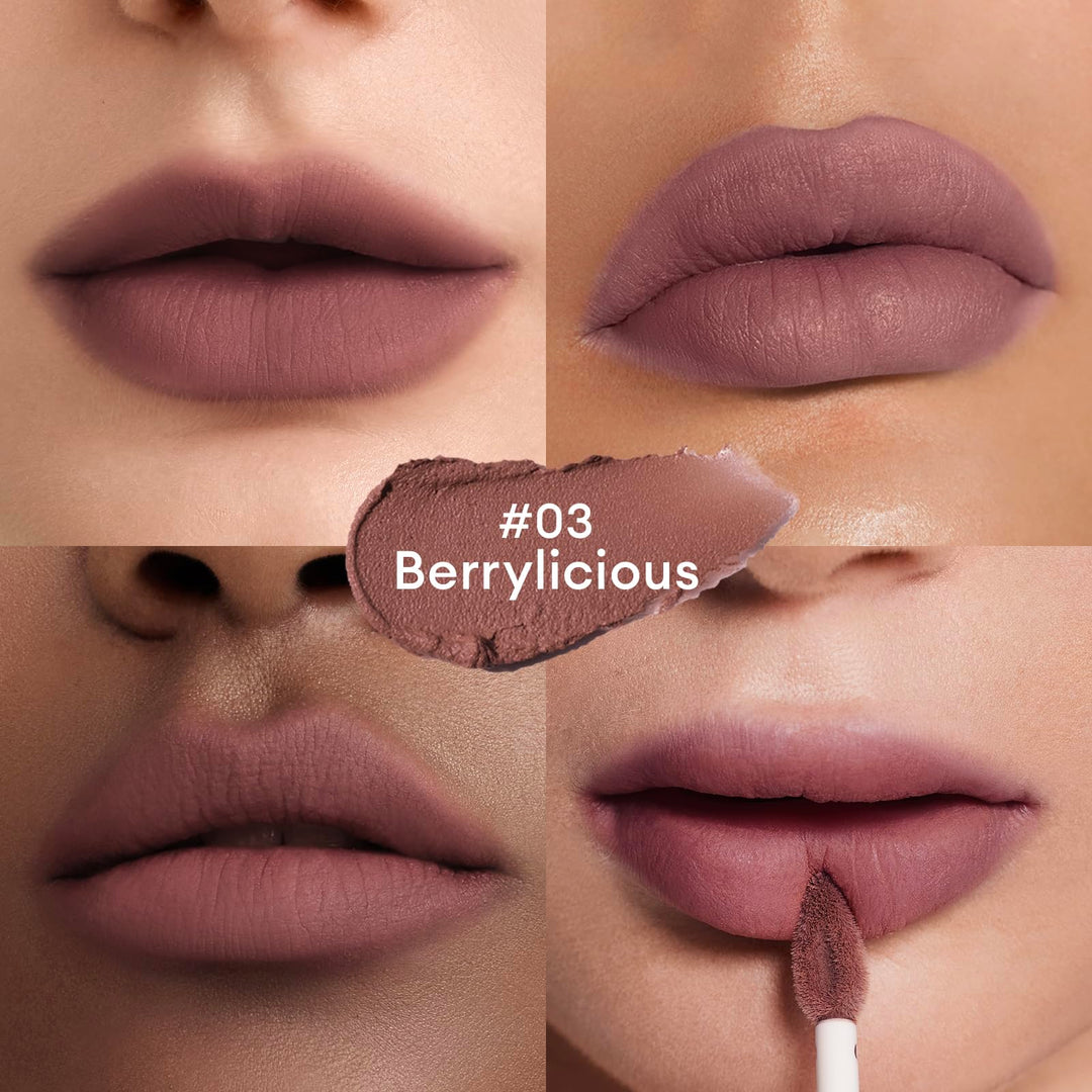 ITY Velvet Matte Finish Lip Stain-Mousse Textured Lip Clay, Nude Shade, Conceals Lip Lines, Rich Pigment Lip Tint Lipsticks, 0.14 oz (4g) in Berrylicious