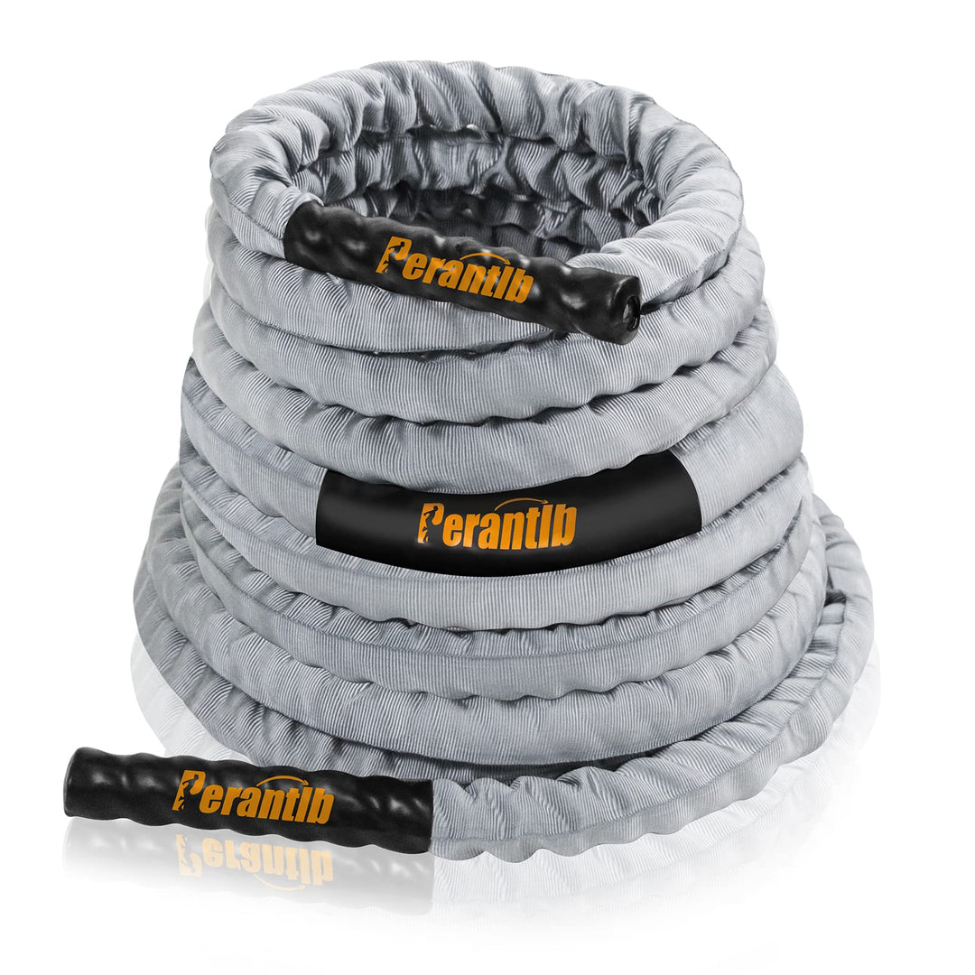Perantlb Battle Rope with Cloth Sleeve -1.5/2 Inch Diameter 30' 40' 50' Lengths -Gym Muscle Toning Metabolic Workout Fitness, Battle Rope Anchor Strap Kit Included(2"x30ft)