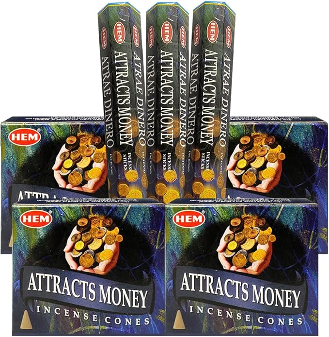 Attracts Money Incense Sticks and Cone Incense Holder Variety Pack Bundle insence insense insienso