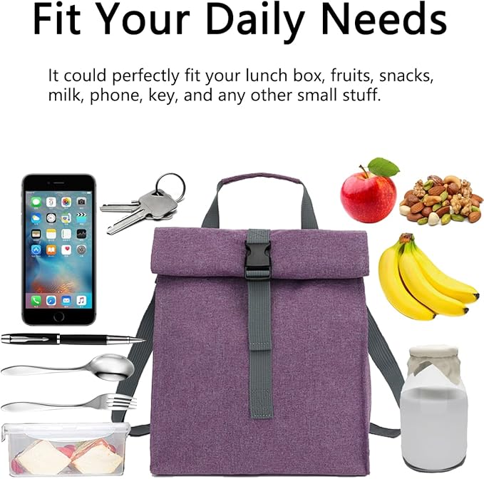 Unisex Insulated Lunch Bag, Purple, 8.8" x 6" x 9"