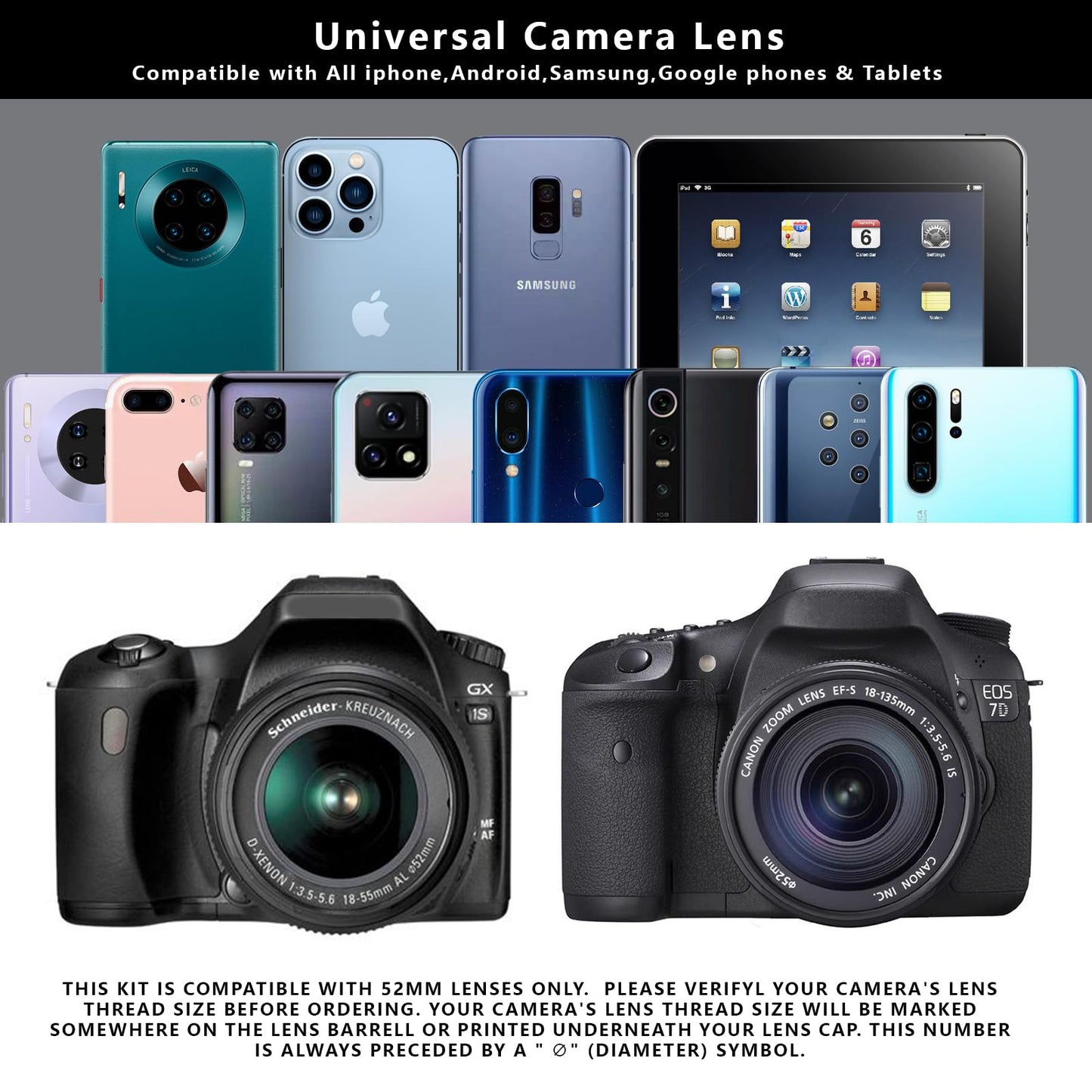 52MM Variable ND2-ND400 Filter, Ultra Slim Multi-Coated Adjustable Neutral Density Filter, Clip-on Phone Lens ND Filter Kit, Compatible for iPhone 15 14 13 12 11, Google Pixel and Other Smart Phones