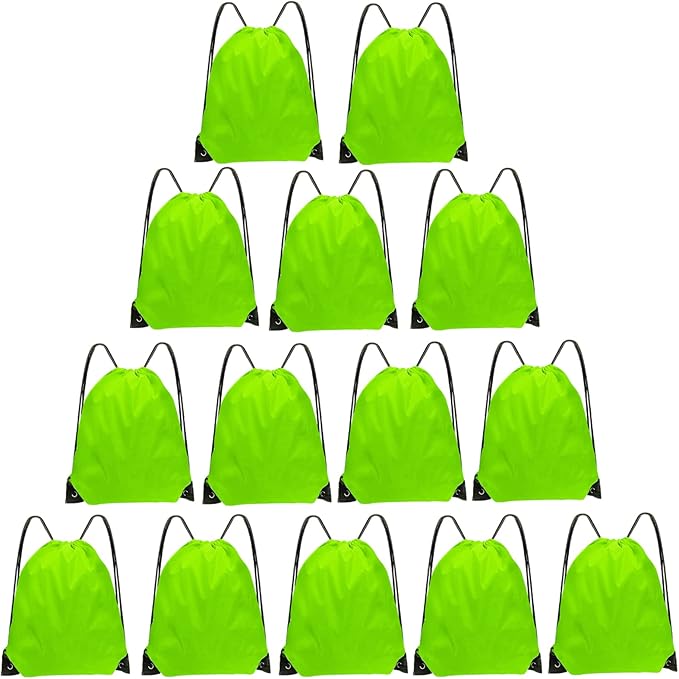 Drawstring Bags Bulk 14 Pcs Drawstring Backpack Bulk Cinch Bag Sackpack for Men Women Gym (Light Green)