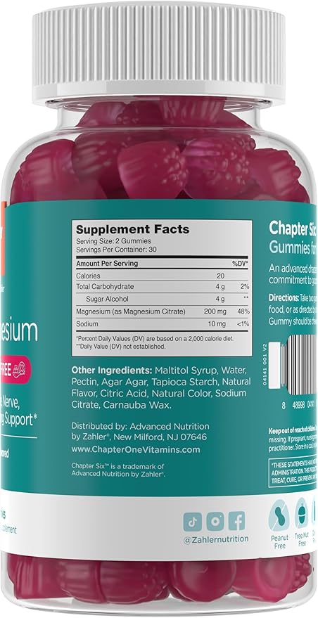 Zahler Magnesium Gummies - Sugar Free Magnesium Citrate Gummies for Muscle, Nerve and Calm Support - Relaxing Non GMO Gluten Free Chewable Raspberry Flavored Magnesium Chews for Adults (60 Count)