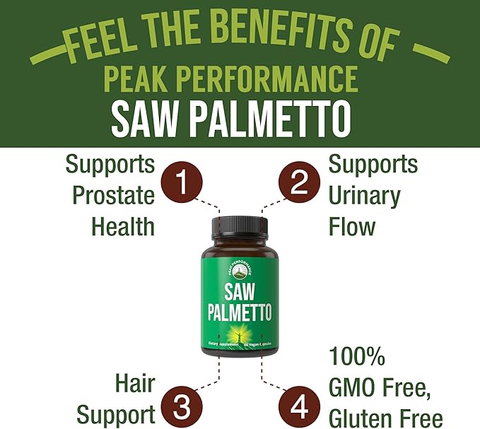 Peak Performance Saw Palmetto Capsules for Men and Women 1000mg All Natural Saw Palmetto Extract Pills. DHT Blocker Supplement for Hair Loss.