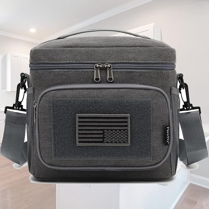 FlowFly Lunch Bag, Insulated Cooler, Thermal Lunch Box Tote with MOLLE/PALS Webbing, Adjustable Padded Shoulder Strap, for Tactical Men Women Adults and Boys Girls Kids (Navy, Medium)