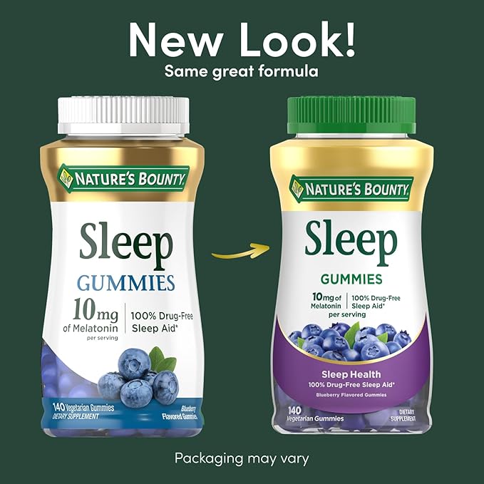 Nature’s Bounty 10 mg Melatonin Gummy, 100% Drug Free Sleep Supplement, 10 mg, Blueberry, 140 Ct