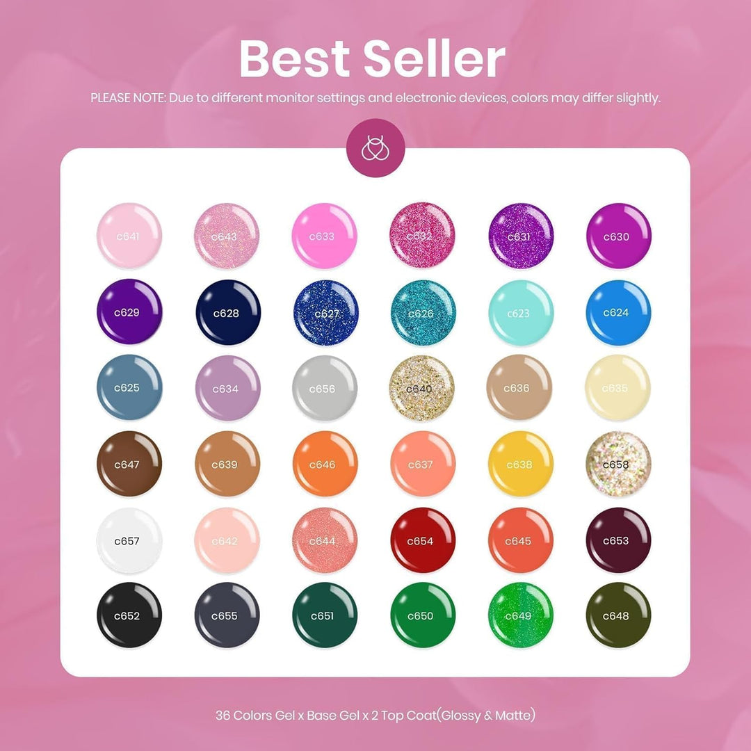 Beetles 36-Color Gel Nail Polish Set | Sparkle & Glitter | Manicure Kit for Women