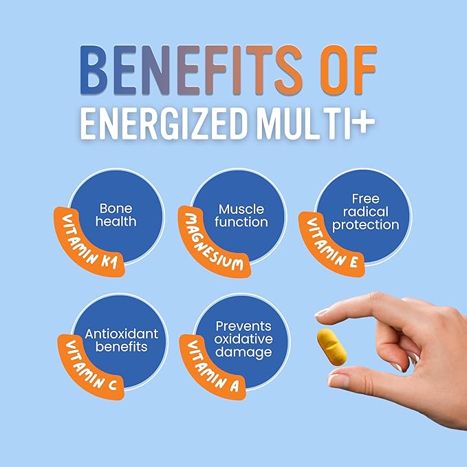 Energized Multi Men's - Potent Multivitamin for Men 40 Fully Bioavailable Nutrients B Complex Vitamins for Men, Vitamin D, Vitamin C, Vitamin K, Zinc, Quercetin, Calcium, Magnesium