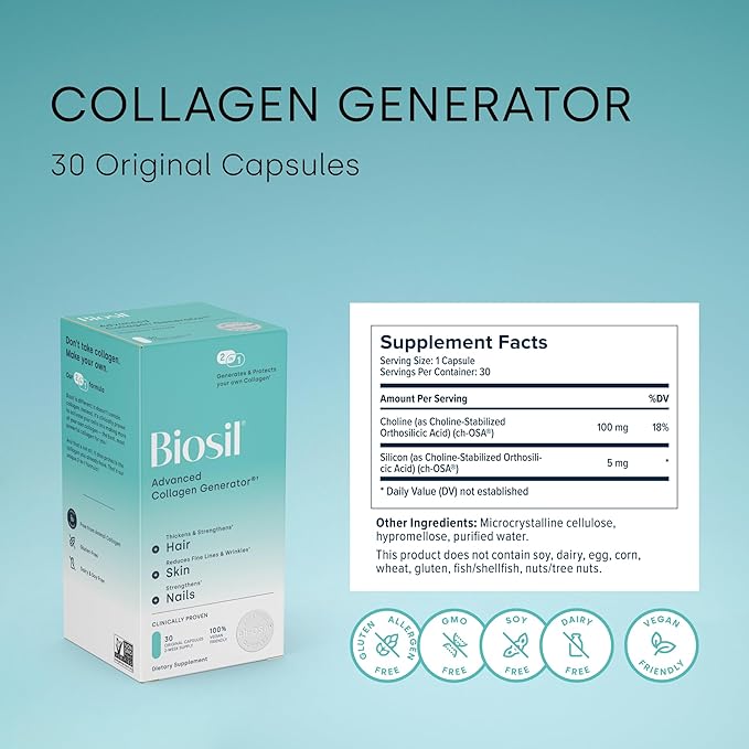 Biosil Collagen Generator - 30 Original Capsules, Pack of 2 - with Patented ch-OSA Complex - Generates & Protects Your Own Collagen - GMO Free - 30-Day Supply