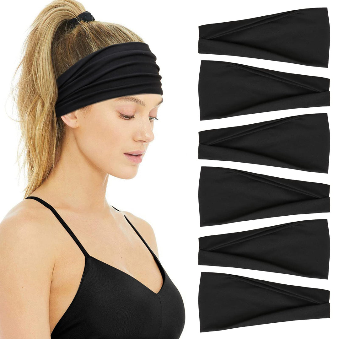 Huachi Black Buttery Soft Headbands - Athletic Hair Bands for Women's Workout, Yoga, and Exercise