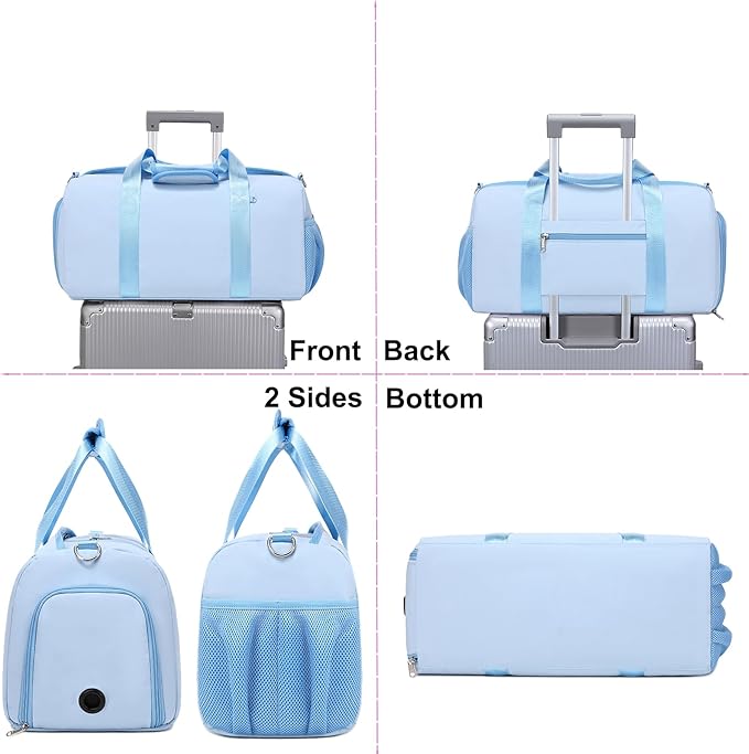 Duffel Bag for Girls Dance Ballet Sports Gym Bag Water Resistant Yoga Travel Bags with Shoes Compartment（Blue）