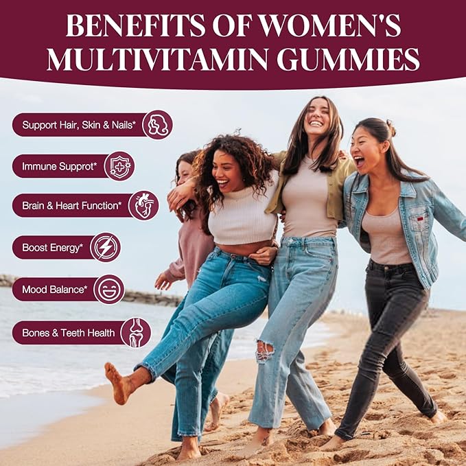 Sugar-Free Women’s Multivitamin Gummies, Packed with Inositol, Omega-3, Prebiotics, CoQ10 & Key Vitamins (A, C, D3, E, B12) – Supports Heart, Brain, Gut, Energy & Immune Health*